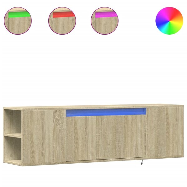 vidaXL Meuble TV mural avec lumières LED chêne sonoma 135x31x39 5 cm