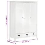 vidaXL Garde-robe à 3 portes Hill Blanc 127x50x170 cm Bois pin solide