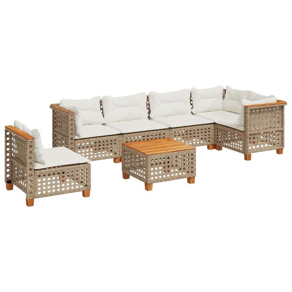 vidaXL Salon de jardin avec coussins 7 Pièces beige résine tressée