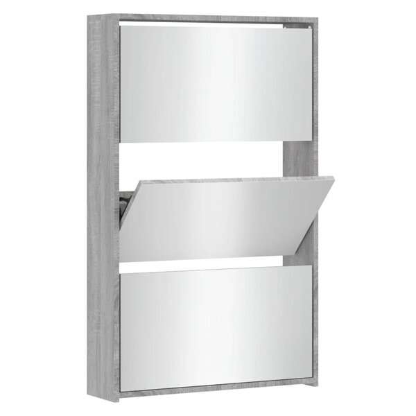 vidaXL Armoire à chaussures miroir 3 niveaux Sonoma gris 63x17x102 5cm