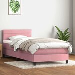 vidaXL Sommier à lattes de lit avec matelas et LED rose 100x220 cm velours