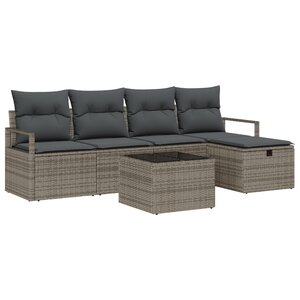 Canapé de jardin vidaXL 6 pièces avec coussins gris Poly Rattan