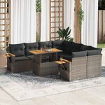 vidaXL Salon de jardin avec coussins 9 Pièces gris résine tressée acacia