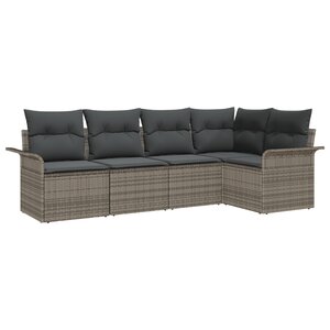 Ensemble de 5 Pièces de Canapés de Jardin avec Coussins Gris en Rattan Poly