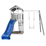 AXI Structure de jeu Beach Tower Gris Blanc avec 1 balancoire et toboggan Bleu