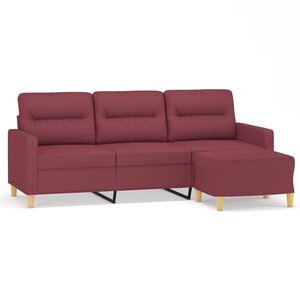 vidaXL Canapé à 3 places avec repose-pieds Rouge bordeaux 180 cm Tissu