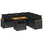 vidaXL Salon de jardin avec coussins 7 Pièces noir résine tressée acacia