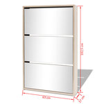 vidaXL Meuble à chaussures 3 étagères Miroir 63x17x102 5 cm Chêne