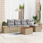 Canapé de jardin 6 pièces avec coussins - Poly rotin beige acacia