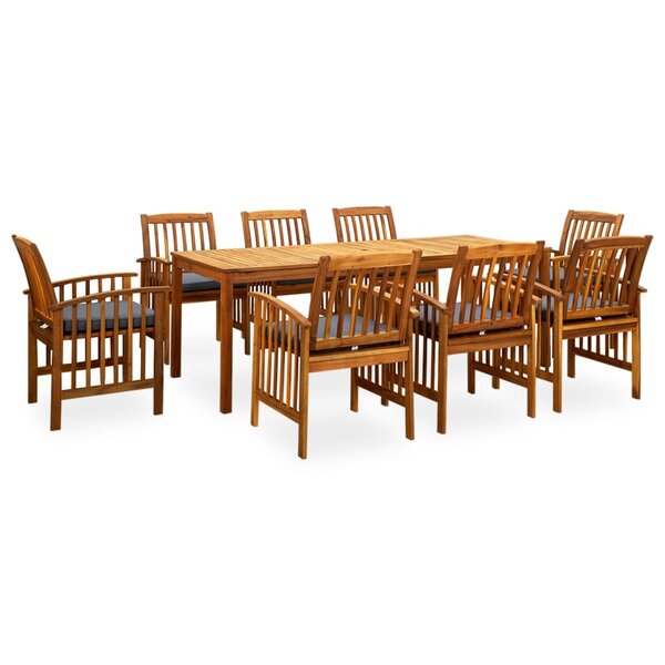 vidaXL Mobilier à dîner de jardin 9 Pièces avec coussins Acacia solide