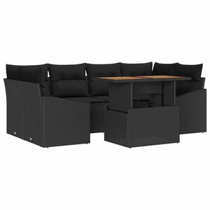 vidaXL Ensemble de canapé de jardin 7 Pièces Noir Poly rotin