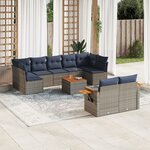 vidaXL Salon de jardin 10 Pièces avec coussins gris résine tressée