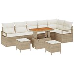 vidaXL Ensemble de salon de jardin 9 pièces avec coussins beige en poly rotin acacia