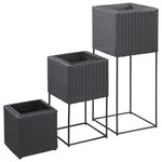 vidaXL Lits surélevés de jardin 3 Pièces Résine tressée Noir