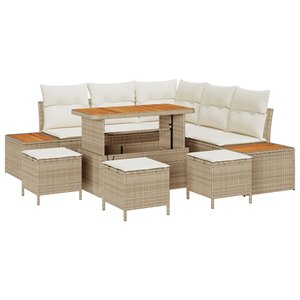 Ensemble de Canapés de Jardin 9 pièces vidaXL avec Coussins Beige Rotin Poly Acacia