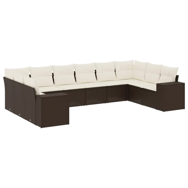 vidaXL Salon de jardin 10 Pièces avec coussins marron résine tressée