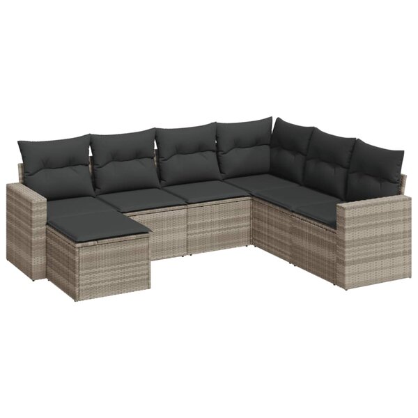 vidaXL Salon de jardin avec coussins 7 Pièces gris clair résine tressée