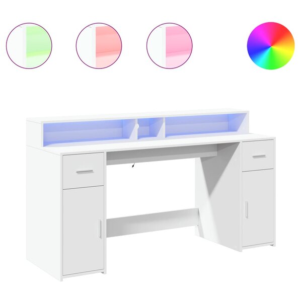 vidaXL Bureau avec lumières LED blanc 160x55x91 cm bois d'ingénierie