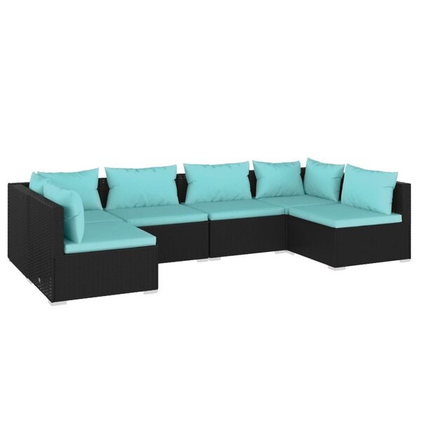 vidaXL Salon de jardin 6 Pièces avec coussins Résine tressée Noir