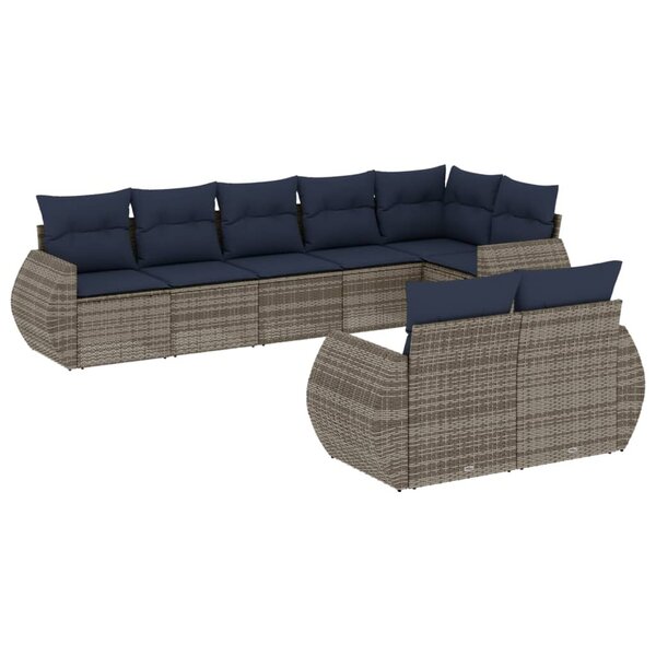 vidaXL Salon de jardin 8 Pièces avec coussins gris résine tressée