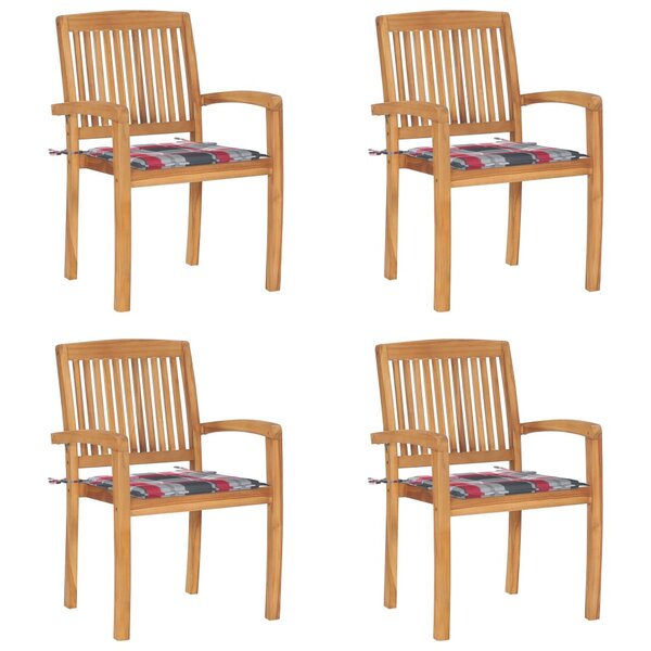 vidaXL Chaises de jardin empilables avec coussins lot de 4 Teck solide