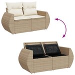 vidaXL Canapé de jardin avec coussins 2 places beige résine tressée