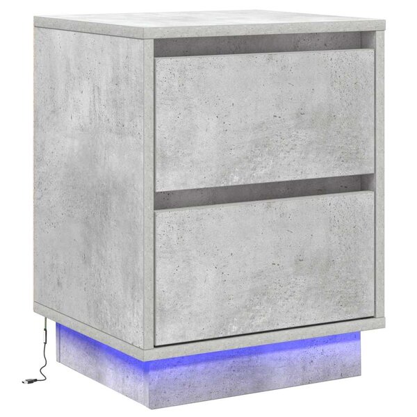 vidaXL Table de chevet avec lumières LED Béton gris 39x34 5x50 cm
