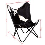 vidaXL Chaise papillon noir et blanc cuir de vache