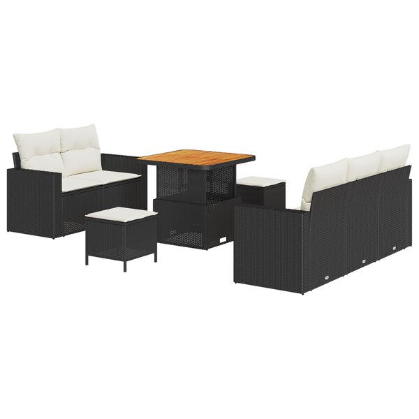 vidaXL Canapé de jardin 8 pièces avec coussins en poly rotin noir et bois d'acacia.