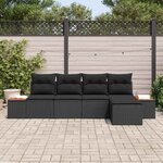 vidaXL Ensemble de canapé de jardin avec coussin 5 Pièces Noir Poly rotin