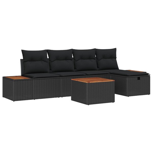 vidaXL Ensemble de canapé de jardin 6 Pièces Noir Poly rotin
