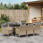 vidaXL Ensemble de salle à manger pour jardin 9 Pièces Beige polyrotin