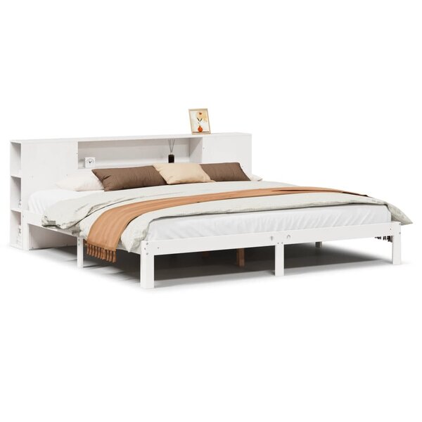 vidaXL Lit bibliothèque sans matelas blanc 200x200 cm bois pin massif