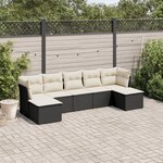 vidaXL Salon de jardin 7 Pièces avec coussins noir résine tressée