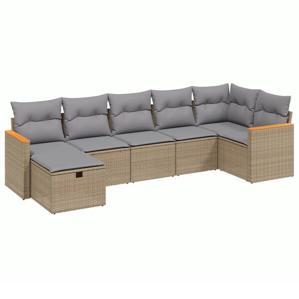 vidaXL Salon de jardin avec coussins 7Pièces mélange beige résine tressée