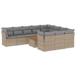 vidaXL Salon de jardin 11 Pièces avec coussins beige résine tressée