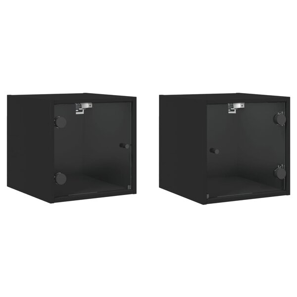 vidaXL Tables de chevet avec portes en verre 2 Pièces noir 35x37x35 cm