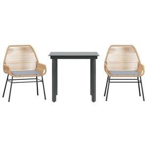 vidaXL Ensemble à manger jardin coussins 3Pièces marron poly rotin verre