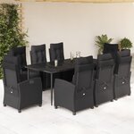 vidaXL Ensemble à manger de jardin 9Pièces coussins noir résine tressée