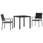 vidaXL Ensemble de salle à manger de jardin 3 pièces avec coussins en poly rotin noir.
