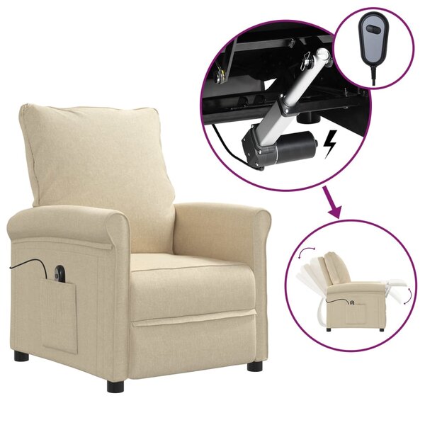 vidaXL Fauteuil inclinable électrique Crème Tissu