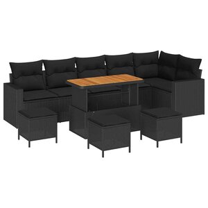 vidaXL Ensemble de canapé de jardin avec coussin 12 Pièces Noir polyrotin