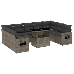 vidaXL Salon de jardin avec coussins 10 Pièces gris résine tressée