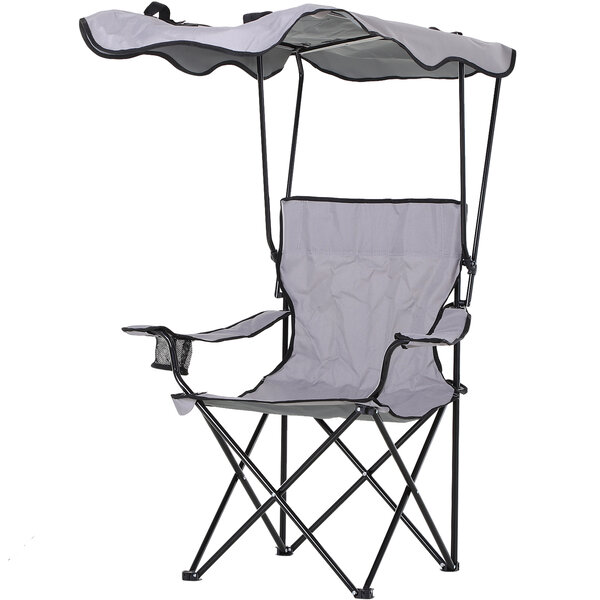 Chaise de camping pliable grand confort pare-soleil + porte-gobelets intégrés  possibilité d'être portée en sac à dos gris noir
