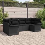 vidaXL Ensemble de canapé de jardin avec coussin 6 Pièces Noir Poly rotin
