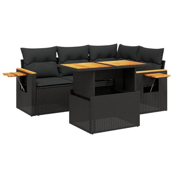 vidaXL Salon de jardin 5 Pièces avec coussins noir résine tressée