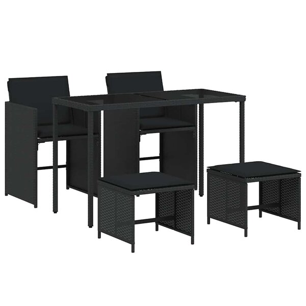 vidaXL Ensemble à manger de jardin coussins 5Pièces Noir Résine tressée