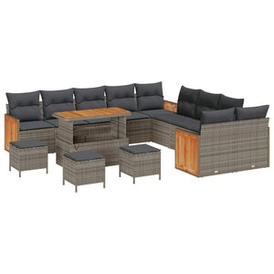 vidaXL Ensemble de canapé de jardin avec coussin 14 Pièces Gris