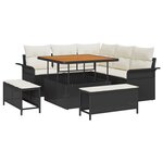 vidaXL Canapé de Jardin 8 Pièces avec Coussins Noirs en Poly Rattan et Acacia.