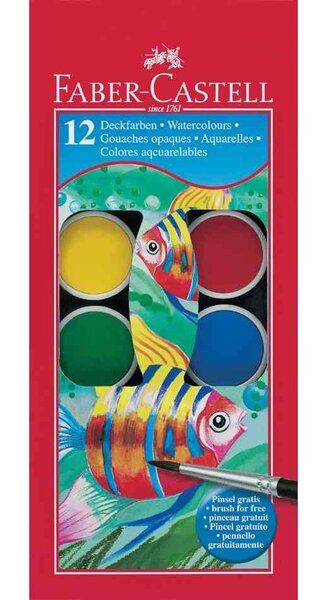 Boite plastique de 12 pastilles de peinture gouaches + 1 pinceau FABER-CASTELL